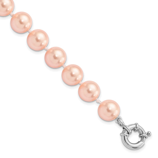 7.5 Inch Majestik Sterling Silver Rhodium-Plated 10-11mm Pink Imitation Shell Pearl Hand-Knotted Bracelet