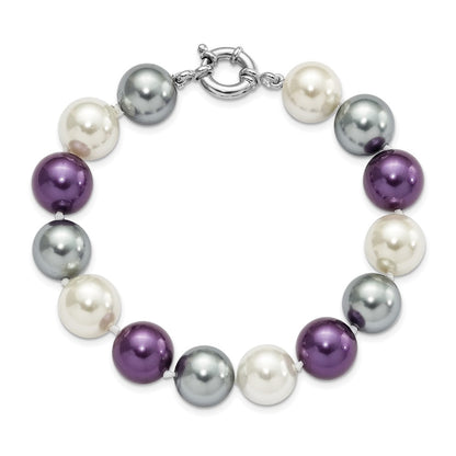 7.5 Inch Majestik Sterling Silver Rhodium-Plated 12-13mm Multi-Color Color Imitation Shell Pearl Hand-Knotted Bracelet