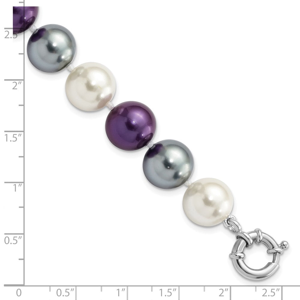 7.5 Inch Majestik Sterling Silver Rhodium-Plated 12-13mm Multi-Color Color Imitation Shell Pearl Hand-Knotted Bracelet