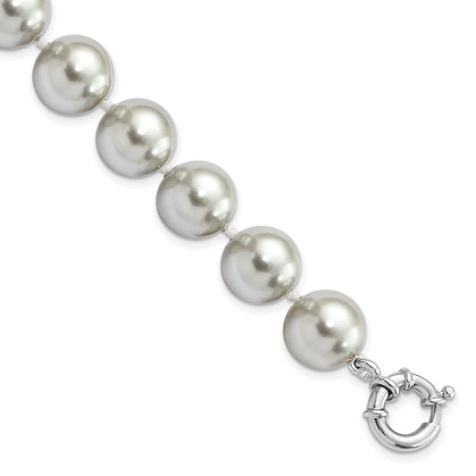 7.5 Inch Majestik Sterling Silver Rhodium-Plated 12-13mm Grey Imitation Shell Pearl Hand-Knotted Bracelet