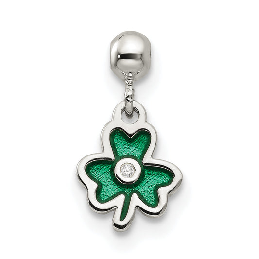 Sterling Silver Mio Memento Enamel With Cz Dangle Clover Charm
