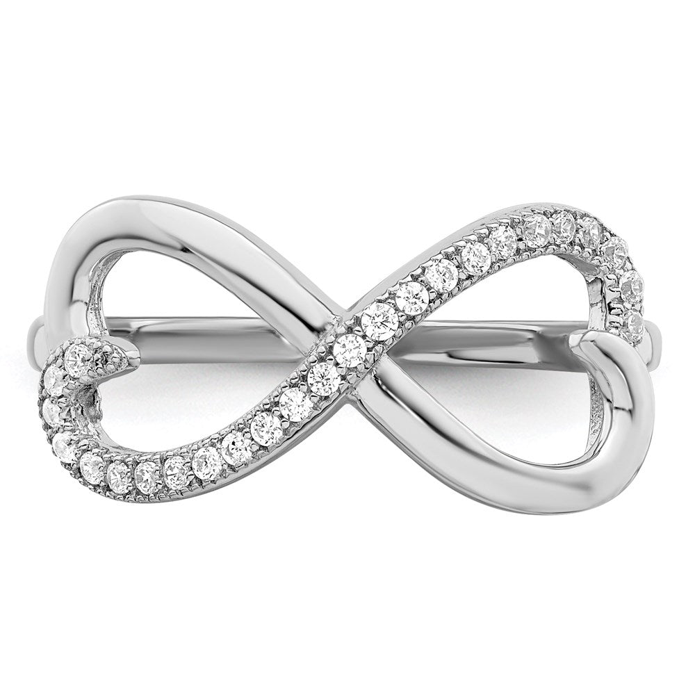 Sterling Silver Brilliant Embers Rhodium-Plated 20 Stone Micro Pav Cz Heart Ring