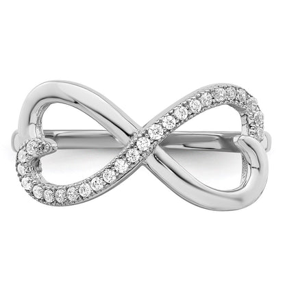 Sterling Silver Brilliant Embers Rhodium-Plated 20 Stone Micro Pav Cz Heart Ring