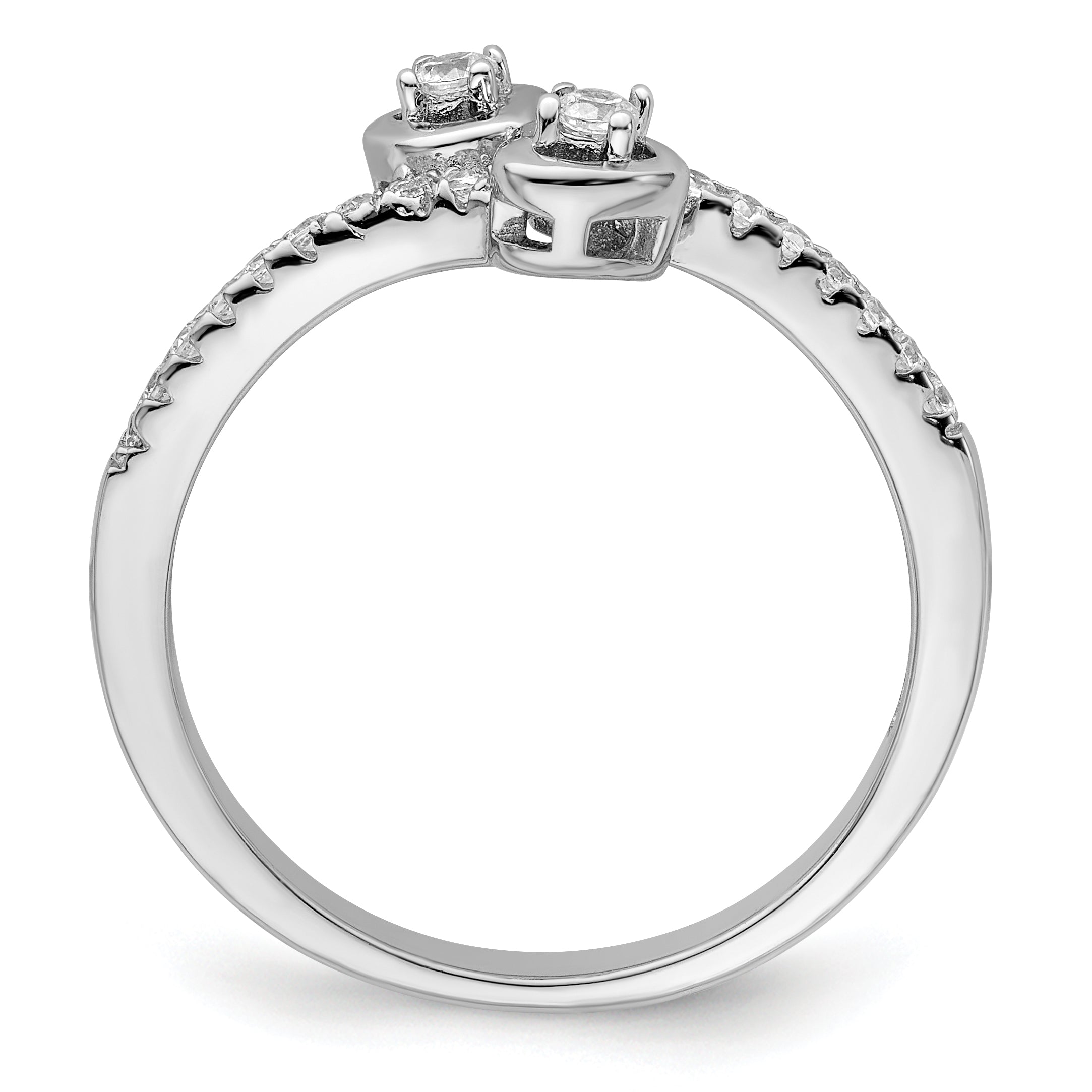 Sterling Silver Brilliant Embers Rhodium-Plated 21 Stone Micro Pav Cz Heart Ring