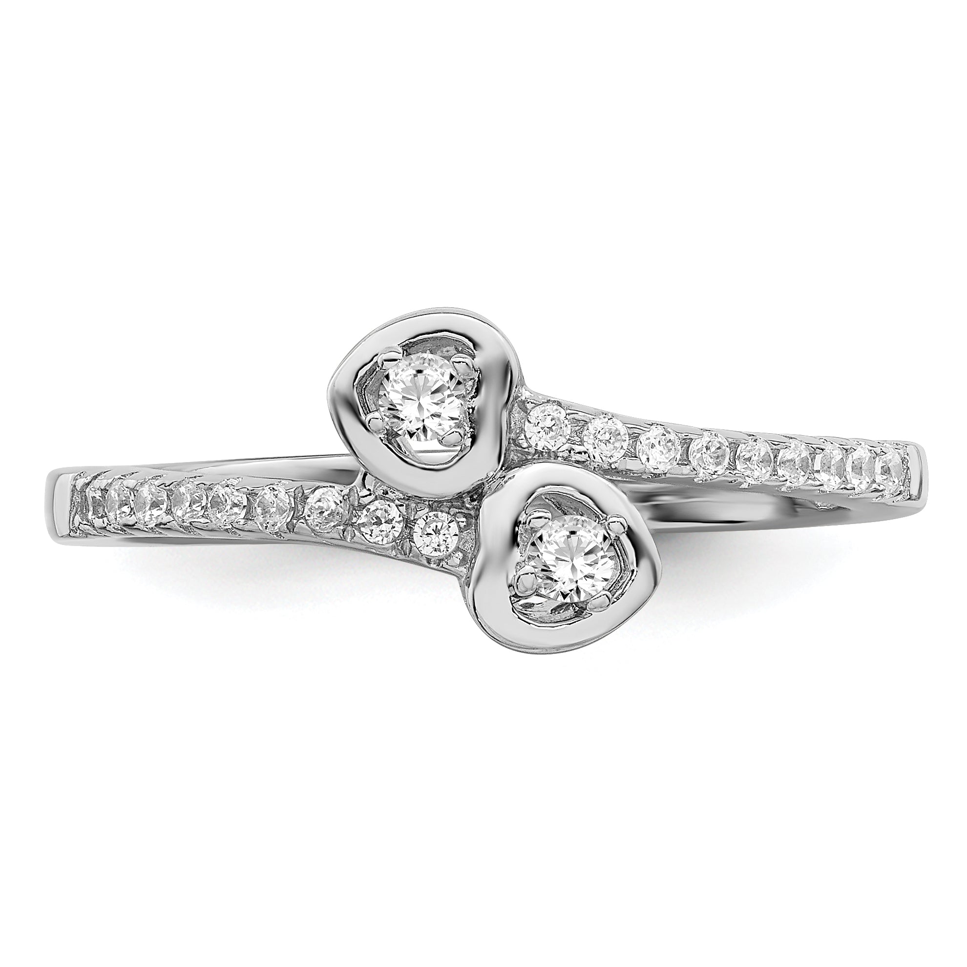 Sterling Silver Brilliant Embers Rhodium-Plated 21 Stone Micro Pav Cz Heart Ring