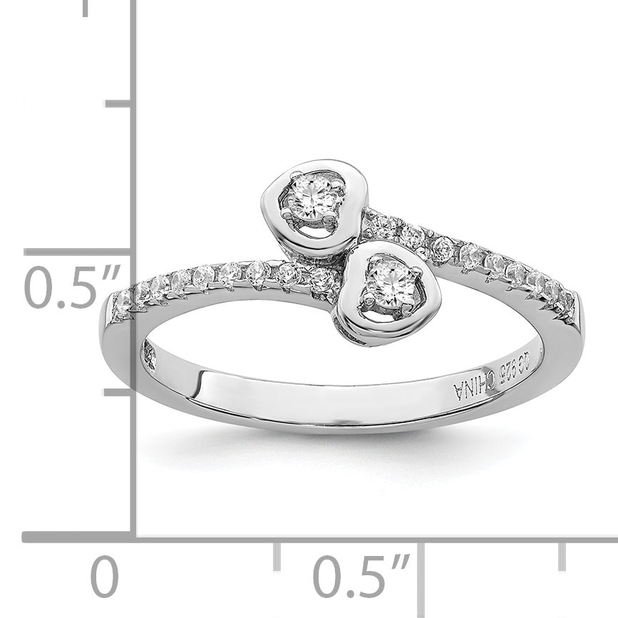 Sterling Silver Brilliant Embers Rhodium-Plated 21 Stone Micro Pav Cz Heart Ring