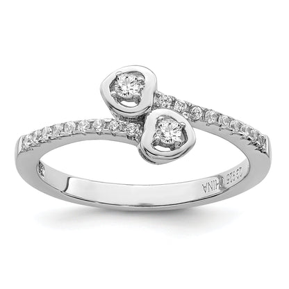 Sterling Silver Brilliant Embers Rhodium-Plated 21 Stone Micro Pav Cz Heart Ring