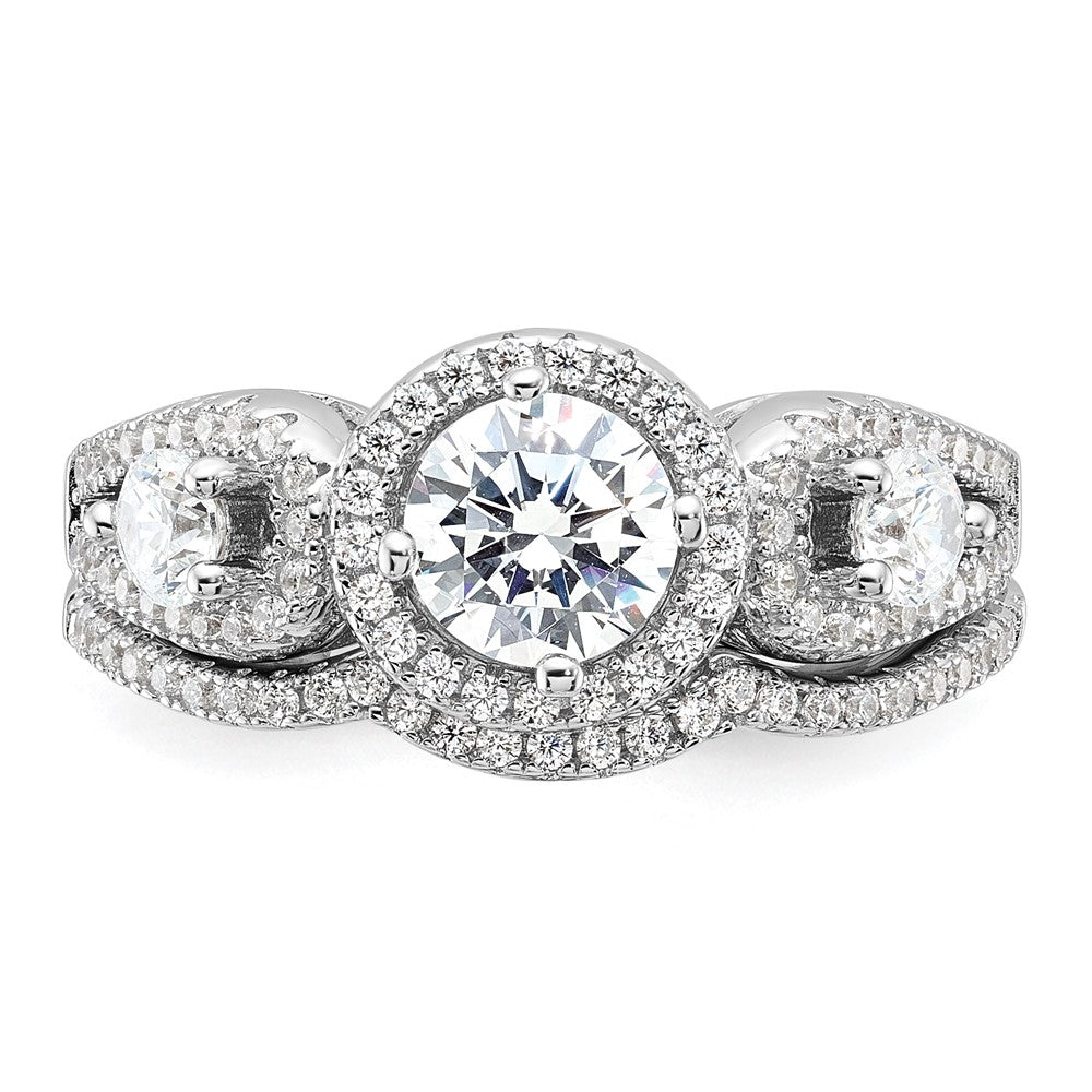 Sterling Silver Brilliant Embers Rhodium-Plated 93 Stone Micro Pav Cz 2-Piece Wedding Set