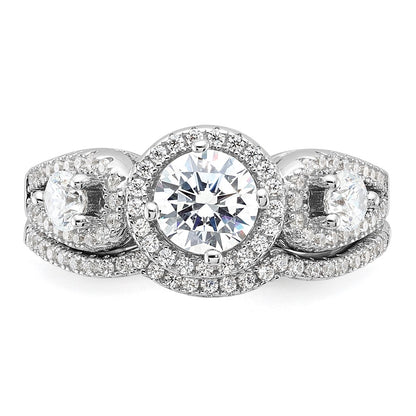 Sterling Silver Brilliant Embers Rhodium-Plated 93 Stone Micro Pav Cz 2-Piece Wedding Set