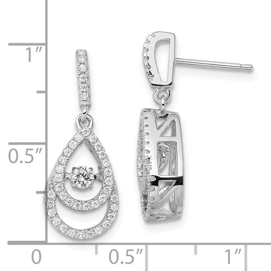 Sterling Silver Brilliant Embers Rhodium-Plated 82 Stone Cz Moving Center Pear Shaped Vibrant With Micro Pav Dangle Post Earrings