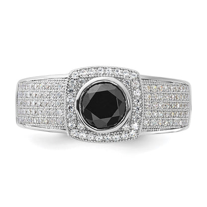 Sterling Silver Brilliant Embers Polished Cz & Black Spinel Men'S Ring