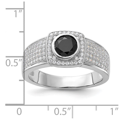 Sterling Silver Brilliant Embers Polished Cz & Black Spinel Men'S Ring