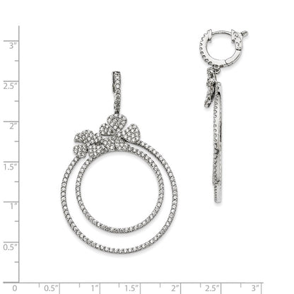 Sterling Silver Rhodium-Plated Cz Hinged Hoop Dangle Earrings