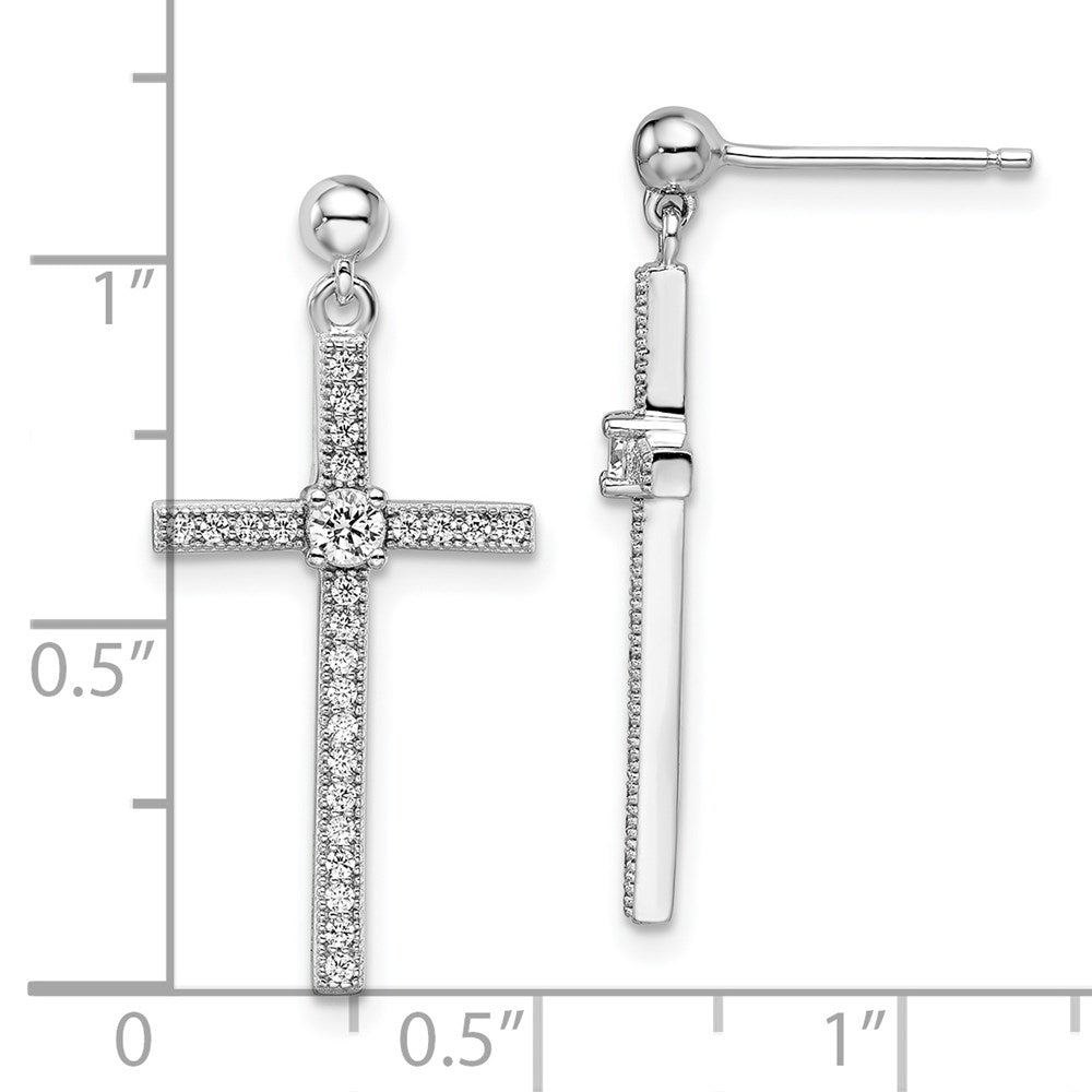 Sterling Silver Brilliant Embers Rhodium Plated 50 Stone Micro Pav‚Äö Cz Cross Dangle Earrings