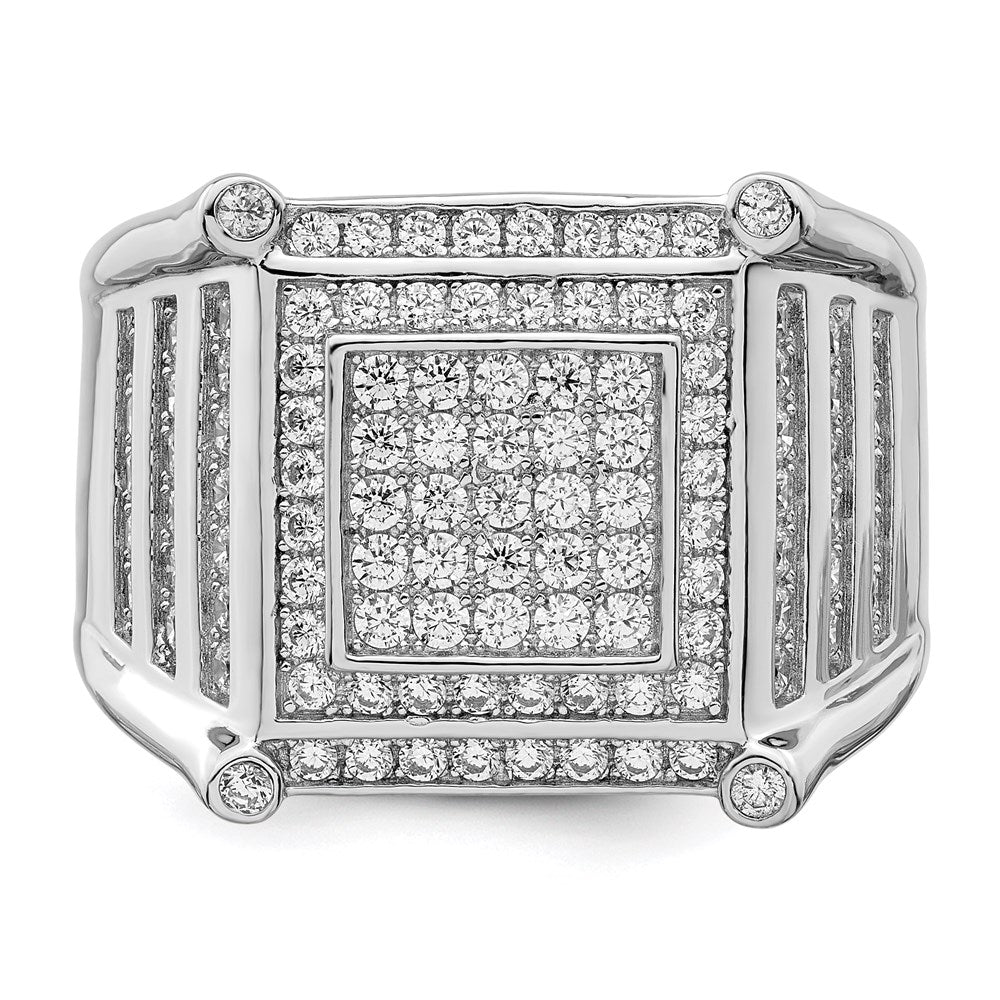 Sterling Silver Brilliant Embers Rhodium-Plated 109 Stone Micro Pav Cz Men'S Ring