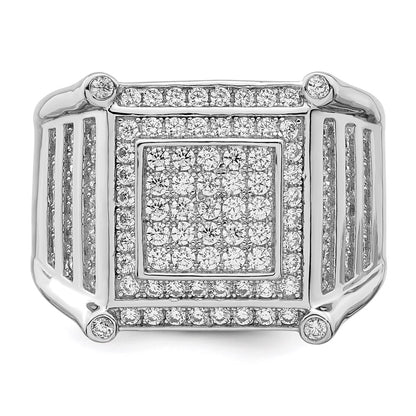 Sterling Silver Brilliant Embers Rhodium-Plated 109 Stone Micro Pav Cz Men'S Ring