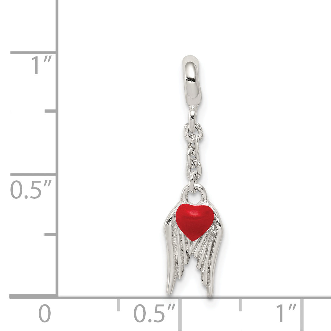 Sterling Silver Red Enameled Heart W/ Wings 1/2In Dangle Enhancer