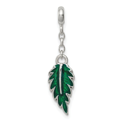 Sterling Silver Green Enameled Leaf 1/2In Dangle Enhancer