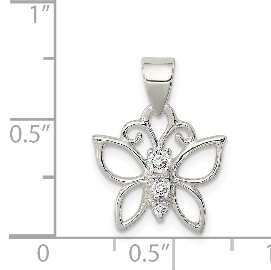 Sterling Silver Cz Butterfly Pendant