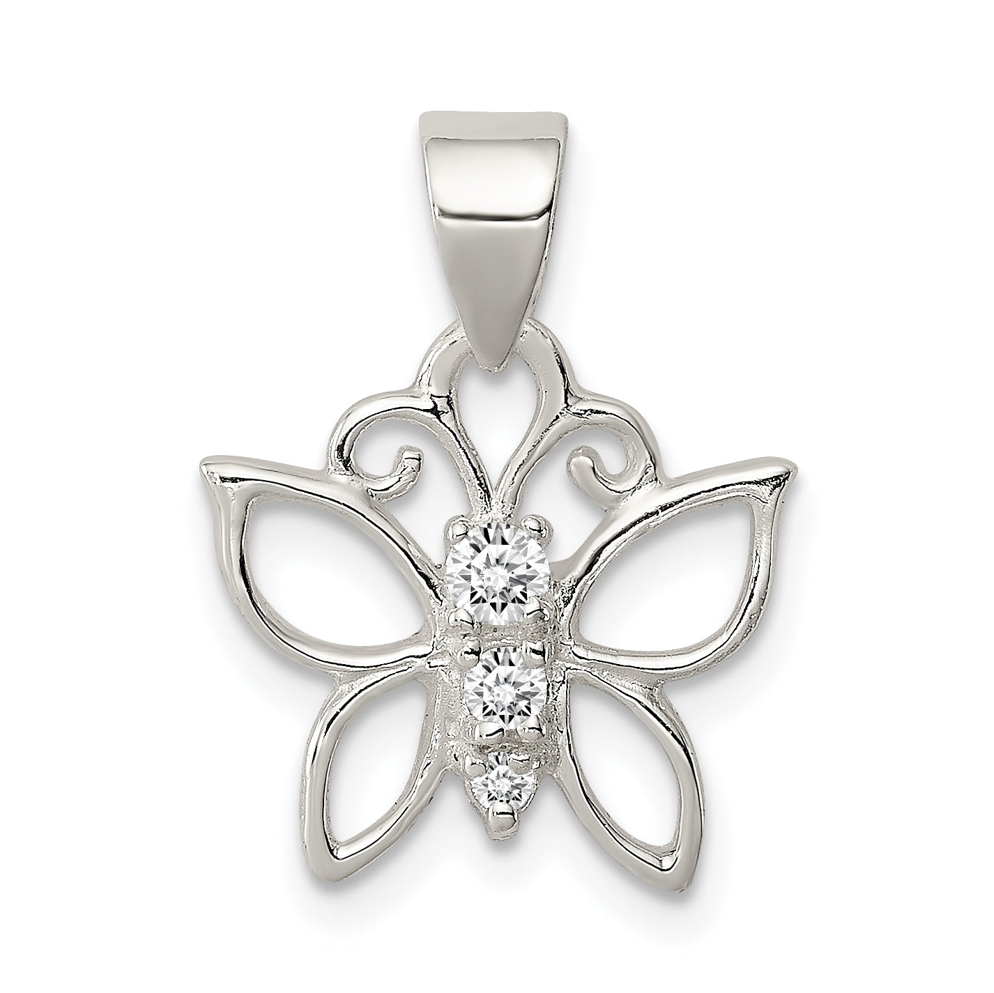 Sterling Silver Cz Butterfly Pendant