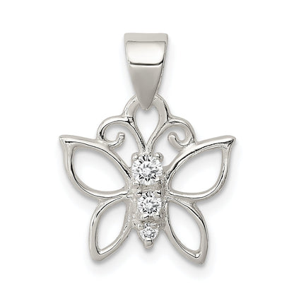 Sterling Silver Cz Butterfly Pendant