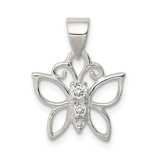 Sterling Silver Cz Butterfly Pendant