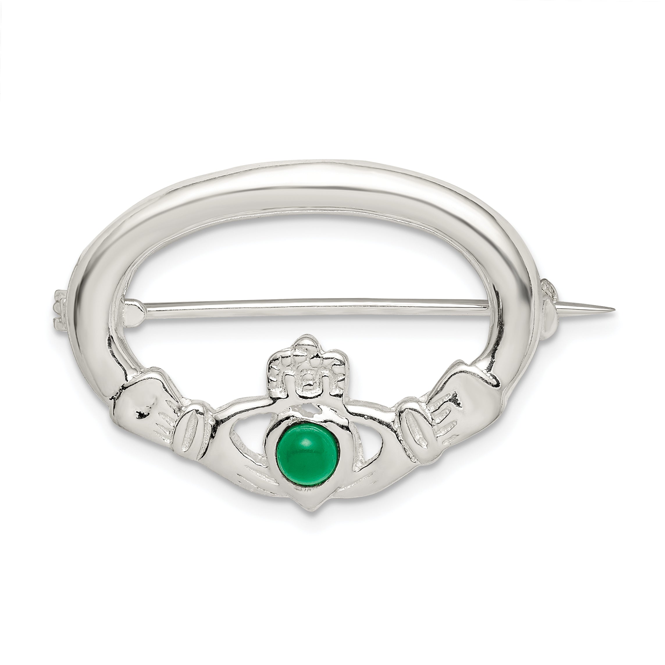 Sterling Silver Polished Green Cz Claddagh Pin (QP164) – Goldia.com.au