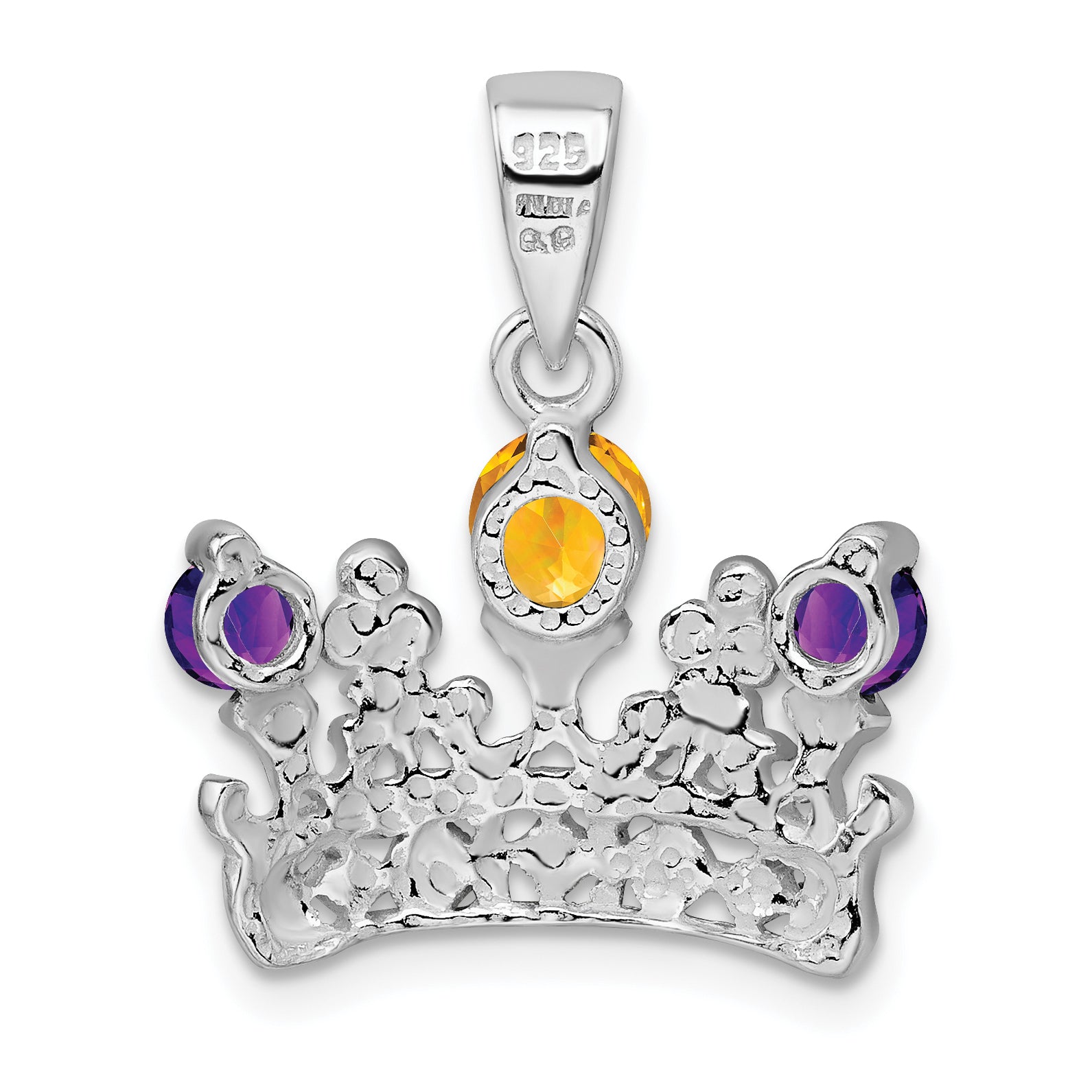 Sterling Silver Citrine & Amethyst Polished Crown Pendant