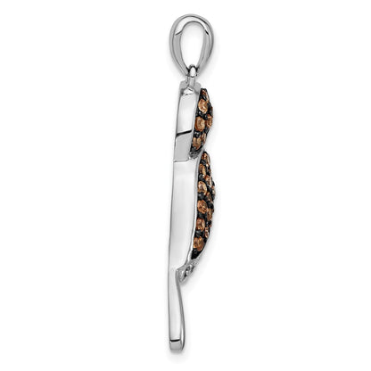 Sterling Silver W/ Black Rhod Champagne & Clear Cz Bird Pendant