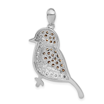 Sterling Silver W/ Black Rhod Champagne & Clear Cz Bird Pendant