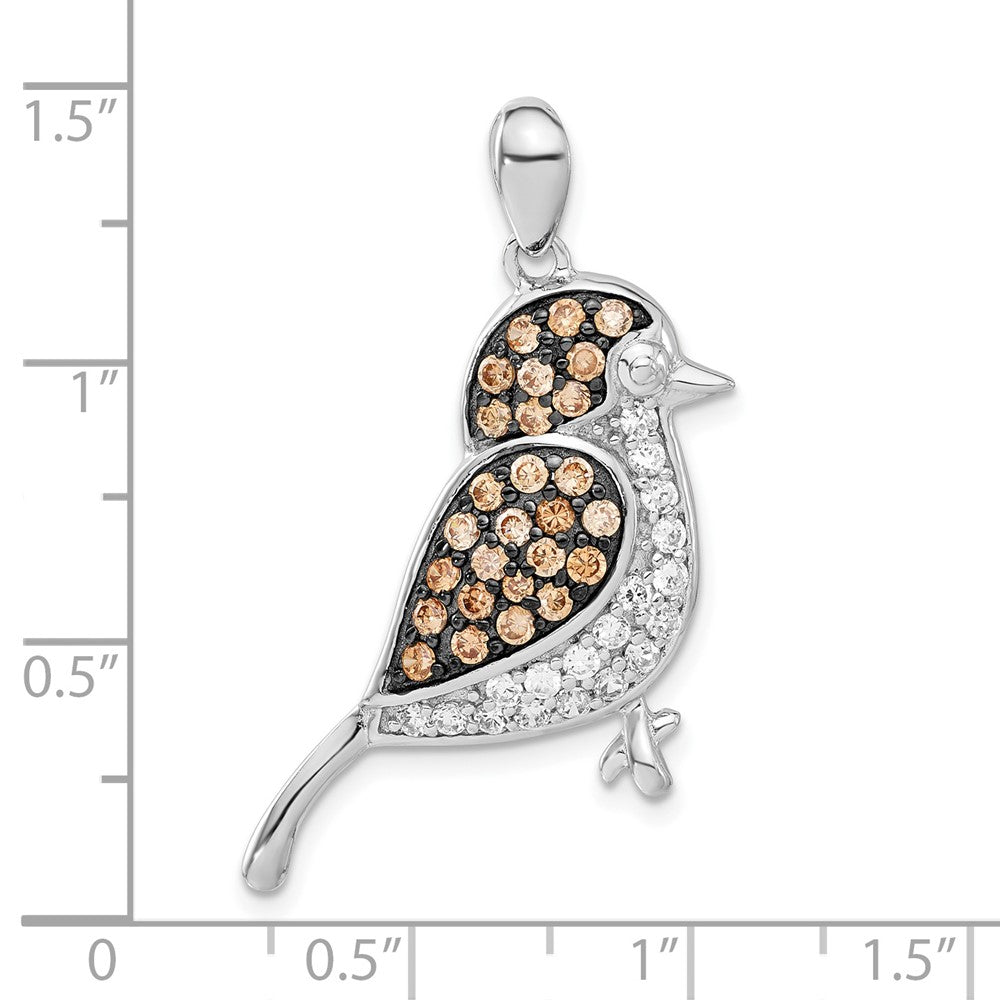 Sterling Silver W/ Black Rhod Champagne & Clear Cz Bird Pendant