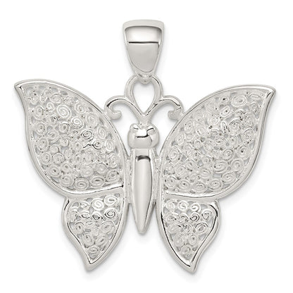 Sterling Silver Rhodium-Plated Polished/Textured Butterfly Pendant