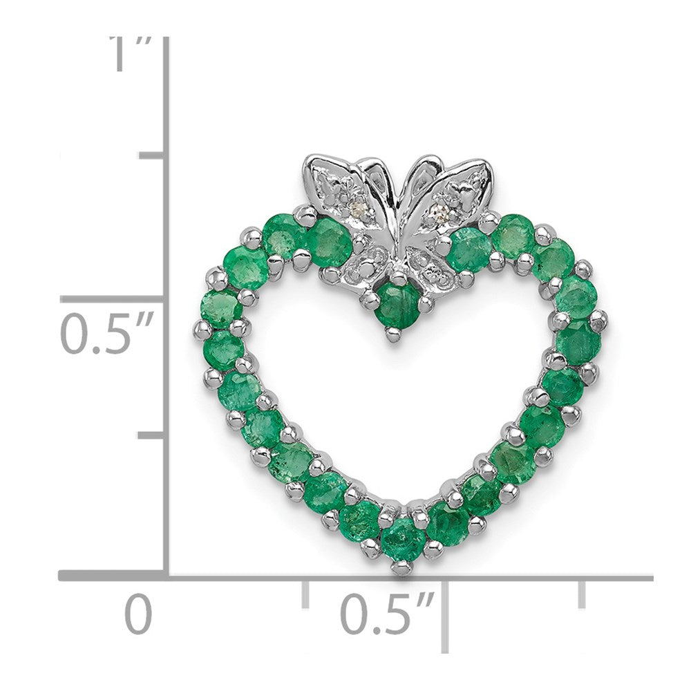 Sterling Silver Rhodium-plated Emerald u0026 Diamond Heart Pendant