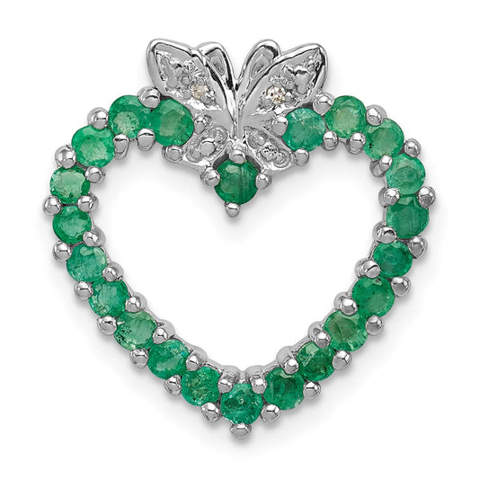 Sterling Silver Rhodium-plated Emerald u0026 Diamond Heart Pendant