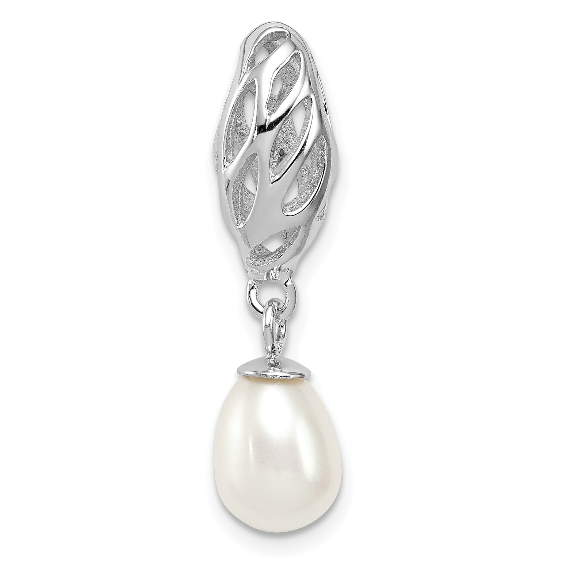 Sterling Silver Rhodium Plated White Fw Cultured Pearl Pendant