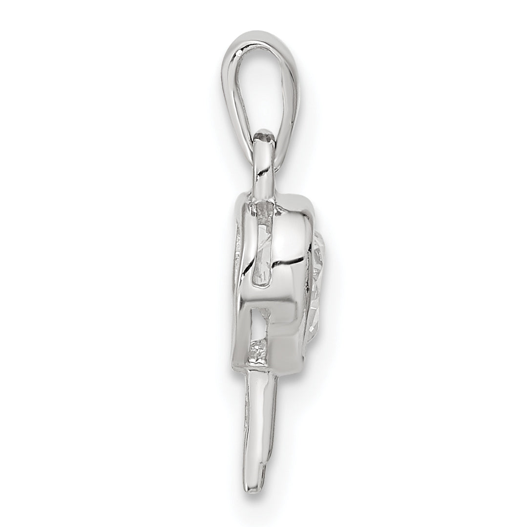 Sterling Silver Heart Shaped Key Cz Pendant