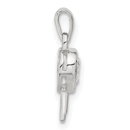 Sterling Silver Heart Shaped Key Cz Pendant