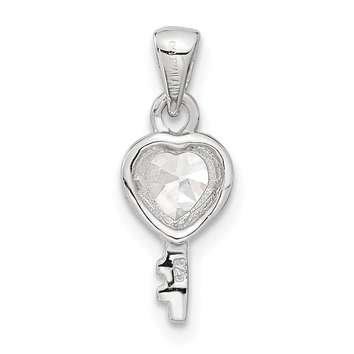 Sterling Silver Heart Shaped Key Cz Pendant
