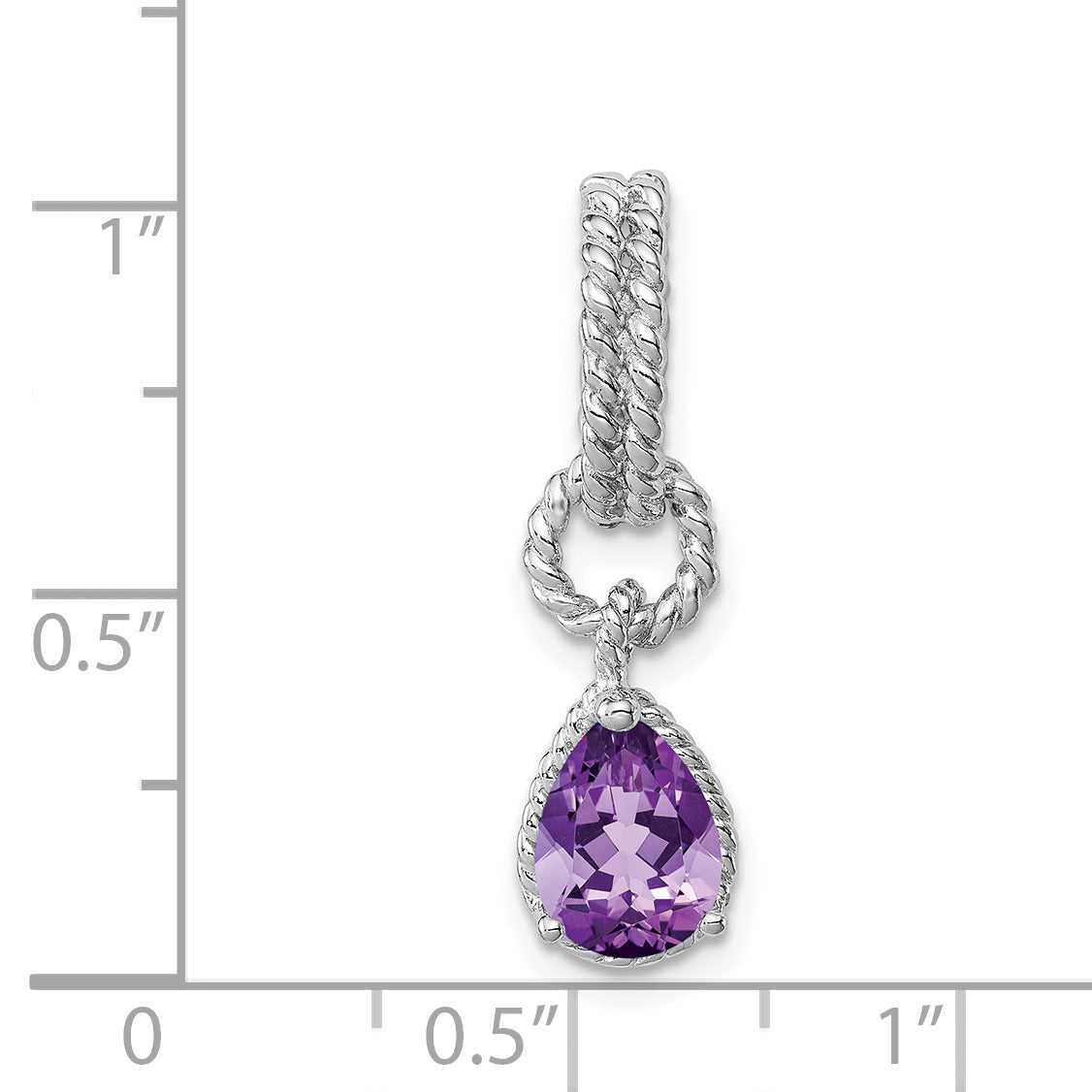 Sterling Silver Rhodium Amethyst Pear Twisted Pendant
