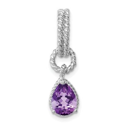 Sterling Silver Rhodium Amethyst Pear Twisted Pendant