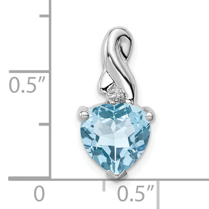Sterling Silver Rhodium Plated Diamond & Lt Swiss Bt Heart Pendant