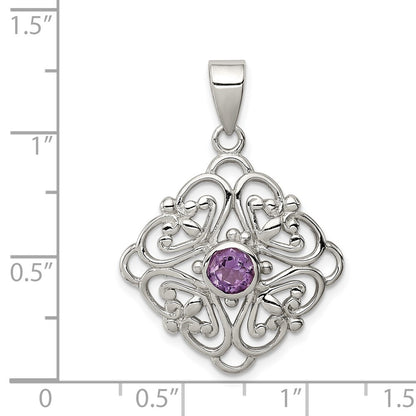 Sterling Silver Rhodium-Plated Amethyst Pendant