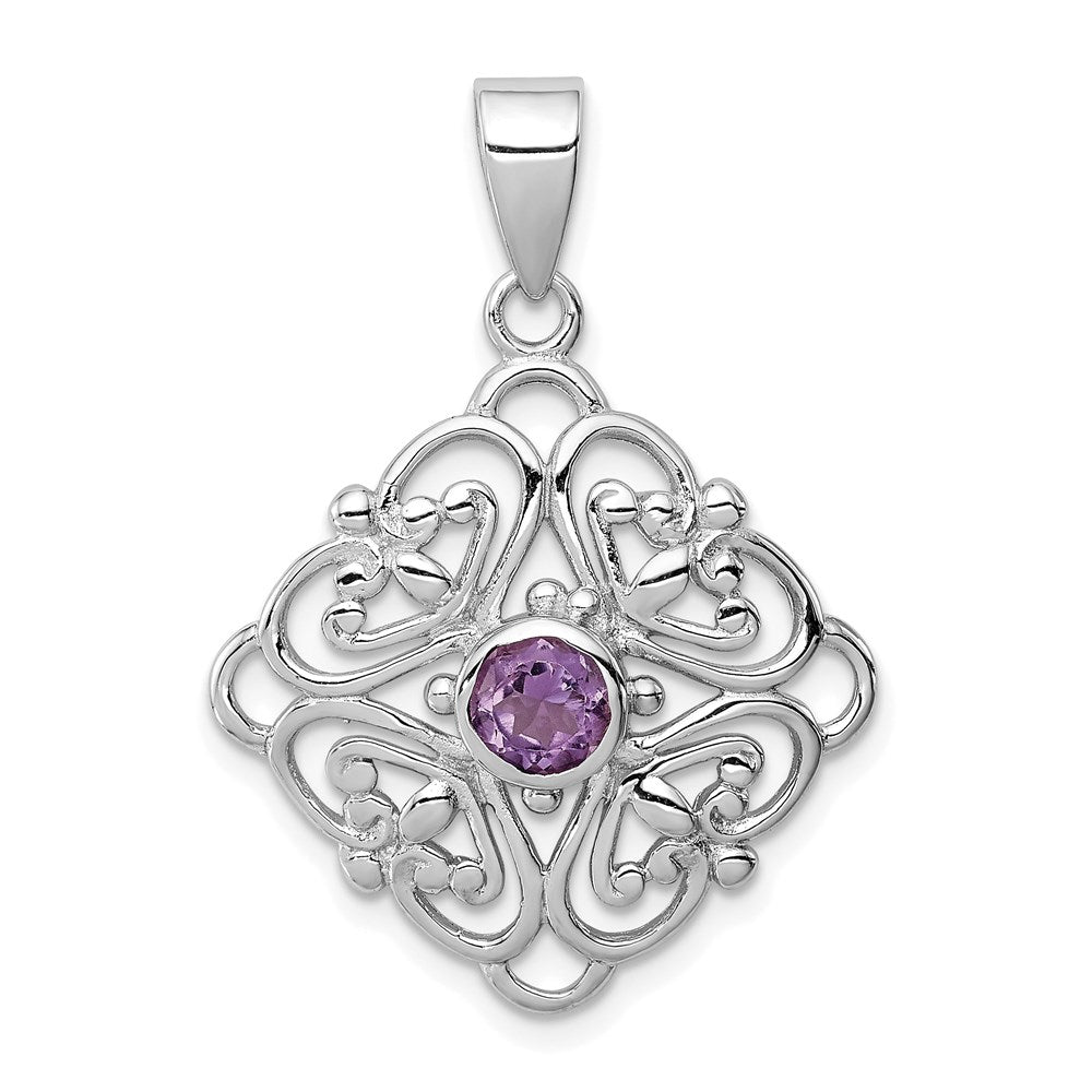 Sterling Silver Rhodium-Plated Amethyst Pendant