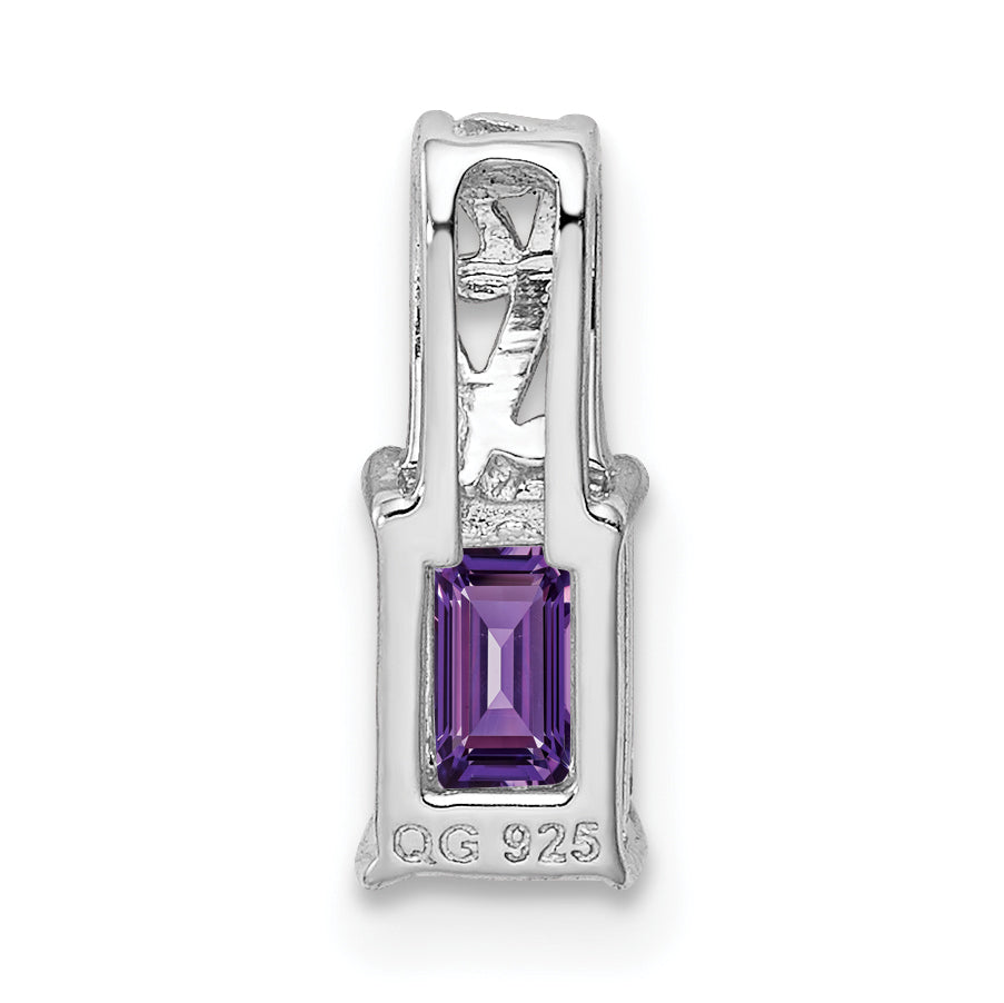 Sterling Silver Rhodium Plated Amethyst Rectangle Pendant