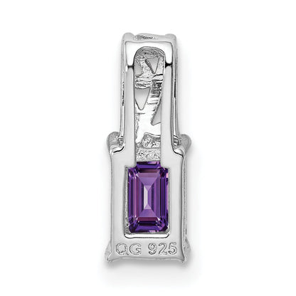 Sterling Silver Rhodium Plated Amethyst Rectangle Pendant