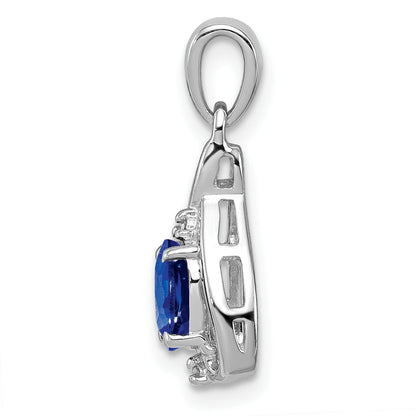Sterling Silver Rhodium Plated Diamond & Sapphire Oval Pendant