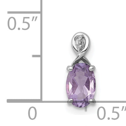 Sterling Silver Rhodium Plated Diamond And Amethyst Oval Pendant