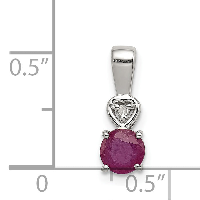 Sterling Silver Rhodium Plated Diamond & Ruby Round Pendant