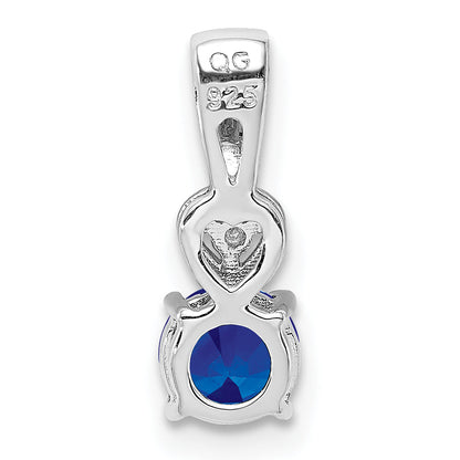 Sterling Silver Rhodium Plated Diamond & Sapphire Round Pendant