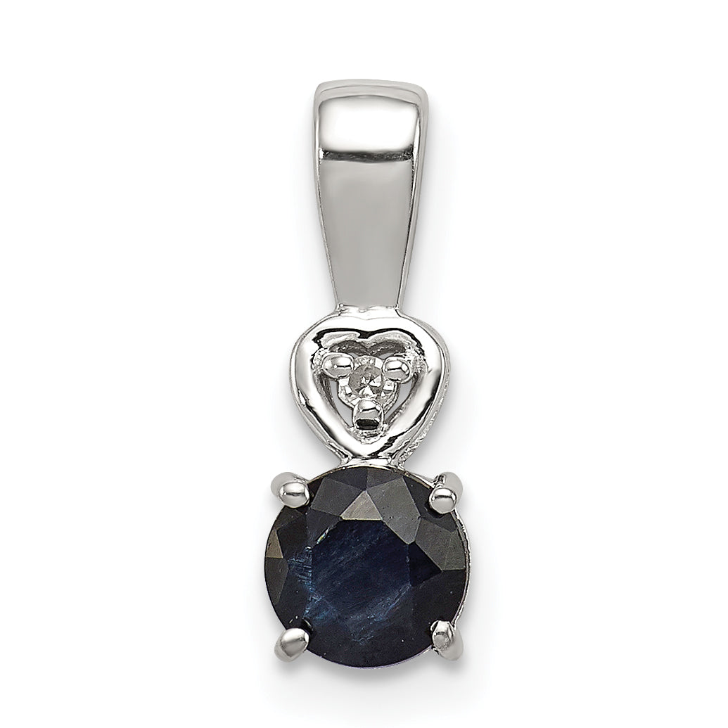 Sterling Silver Rhodium Plated Diamond & Sapphire Round Pendant